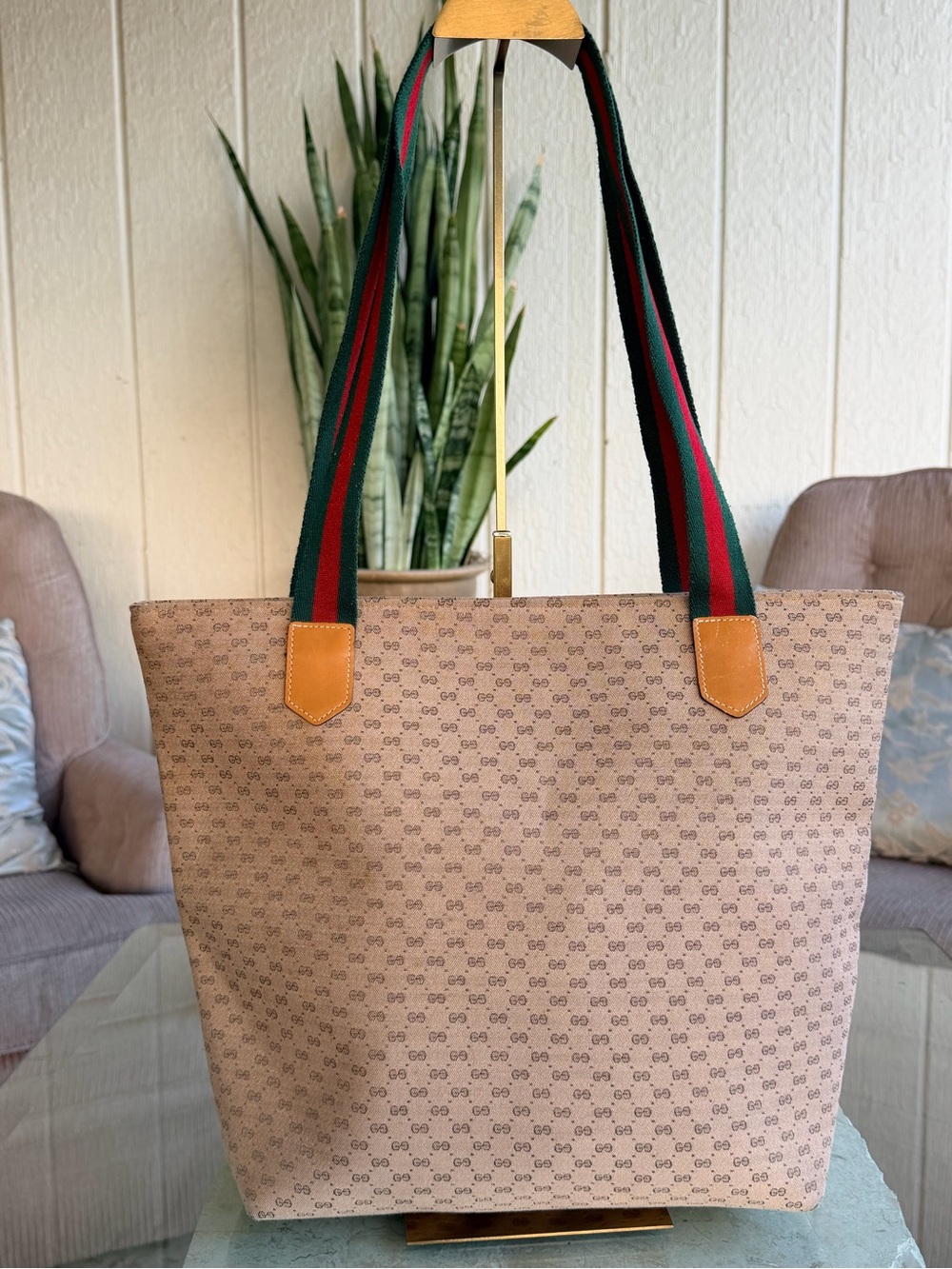 Gucci Sherry line Canvas Tote Bag Zipper Closure